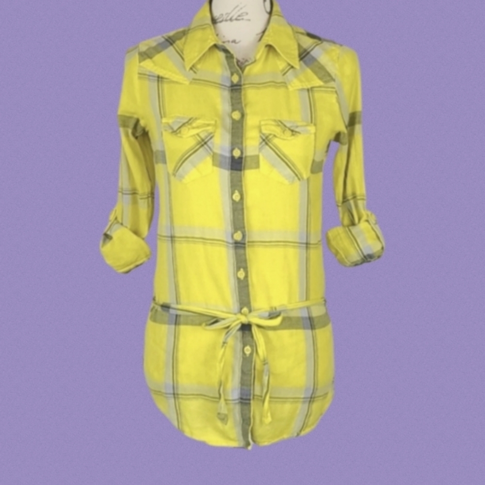 Retro Yellow Gray Plaid Shirt